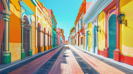 Obraz premium Serene Cityscape: Colorful Facades along Deserted Streets