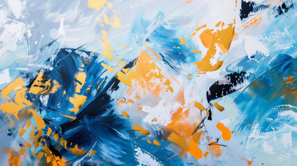 Abstract splendor - A canvas of bold blue and orange brushstrokes that evoke a sense of dynamic...