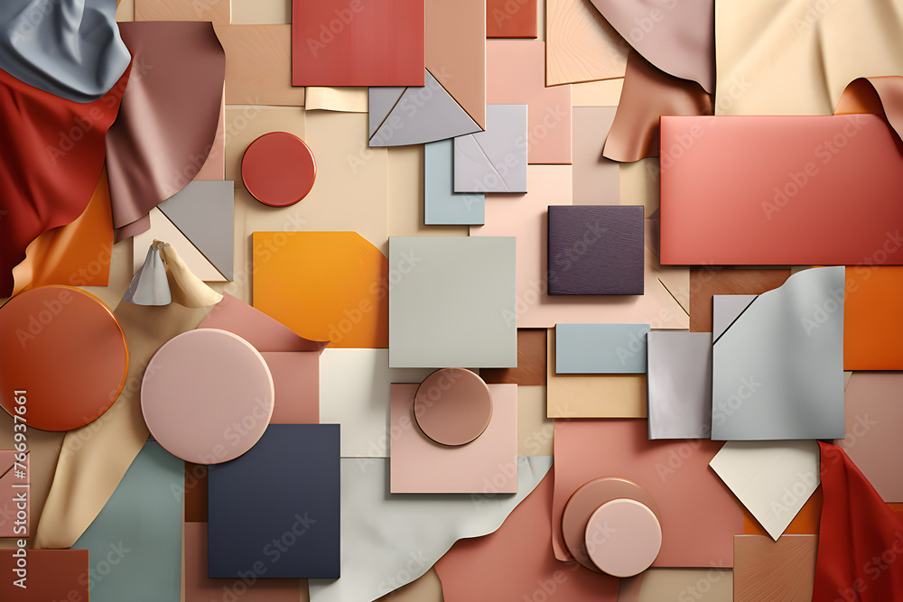 Poster geometric composition with different shapes. modern background for product design show in multicolor