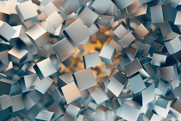 Abstract background with flying cubes, silver and gray colors