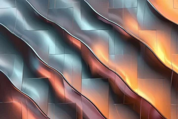 Foto op Plexiglas Abstract background with metal tiles in copper and silver colors, in a wave pattern © DigitalParadise