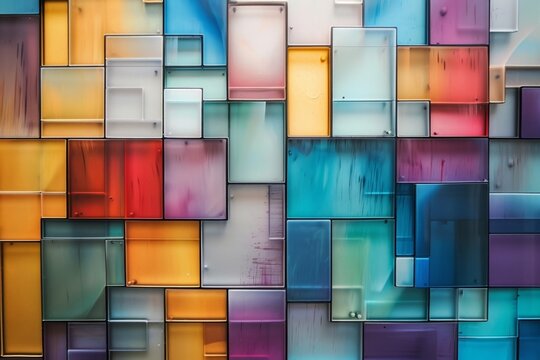 Vibrant abstract background featuring an array of colorful glass blocks arranged in a grid pattern
