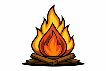Bonfire isolated on a Completely white background, clean edges, cartoon style with low detail, flat color, strong black contour lines