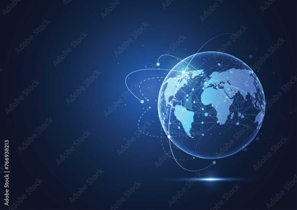 Poster global network connection. world map point and line composition concept of global business. vector i