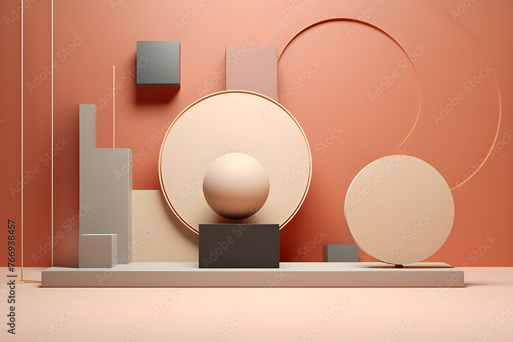 Poster geometric composition with different shapes. modern background for product design show in multicolor