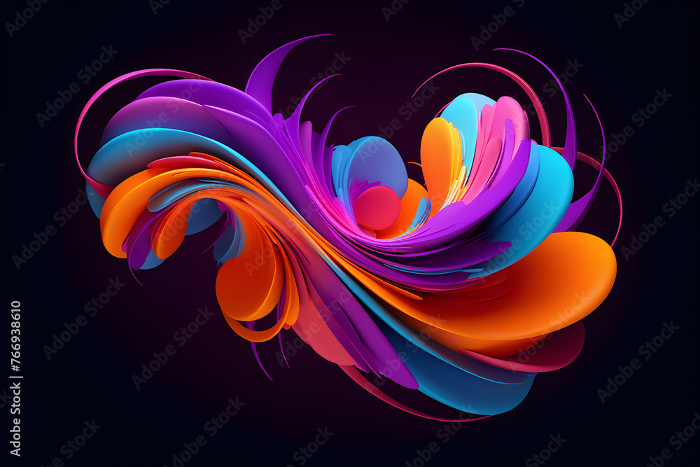 Poster abstract colorful shape against black background, 3d illustration. smooth shape 3d rendering , gener