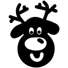 Hand drawn christmas deer face isolated on white background. New Year vector animal sketch, doodle icon or holiday toy illustration