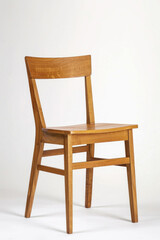 A graceful wooden chair with a backrest made of light wood, isolated on a white background