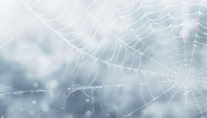 A spider web with water droplets on it - obrazy, fototapety, plakaty
