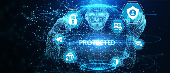 Cyber security data protection business technology privacy concept.  Protected. 3d illustration