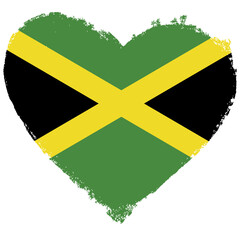 Jamaica flag in heart shape isolated on transparent background.