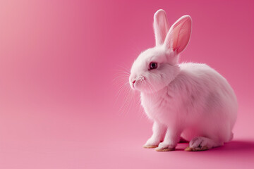 Naklejka na ściany i meble Easter bunny rabbit on pink background. Easter holiday concept.