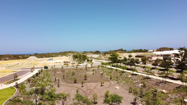 Aerial view over Catalina Beach Park Perth, looking towards new coastal land release with indian ocean in background