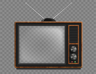 Retro style TV with transparent screen. Stock vector mockup