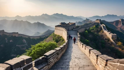 Papier Peint photo Lavable Mur chinois Photo real for Solo traveler at the Great Wall of China in Backpack traveling theme ,Full depth of field, clean bright tone, high quality ,include copy space, No noise, creative idea