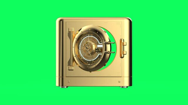 Golden bank safe or gold safe isolated on green screen video 4k