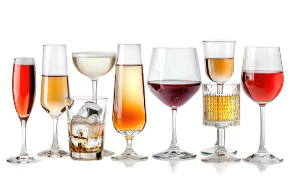 Assorted Glassware for Various Drink Types isolated on transparent Background