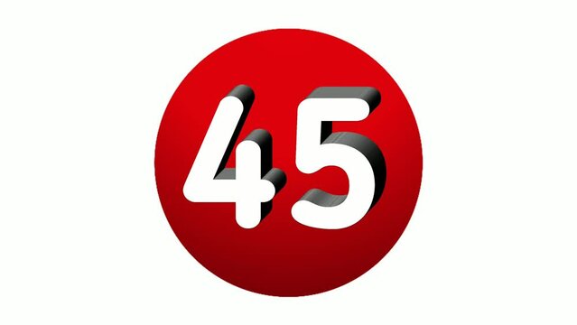 3D Number 45 forty five sign symbol animation motion graphics icon on red sphere on white background,cartoon video number for video elements