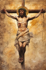 Jesus Christ on a Cross. Crucification of Jesus, resurrection Sunday. Christian Easter Background.  - obrazy, fototapety, plakaty
