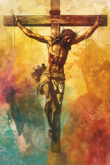 Jesus Christ on a Cross. Crucification of Jesus, resurrection Sunday. Christian Easter Background. 