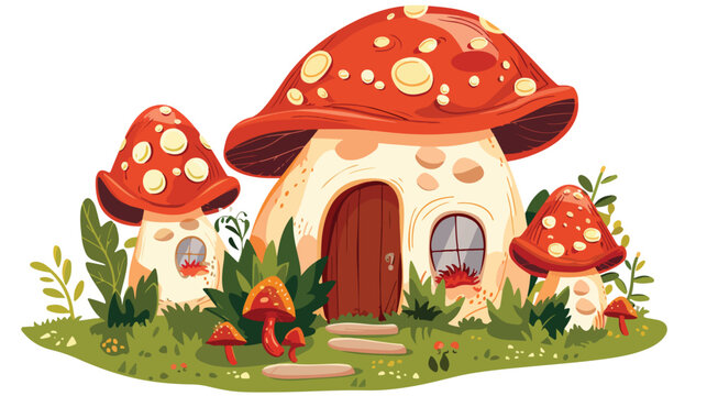 Magic Mushroom Fairy House Flat vector isolated on wh
