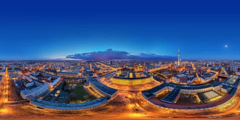 Fotobehang capital city Berlin Germany downtown night aerial 360° equirectangular vr © Mathias Weil