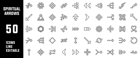 40 Spiritual Arrows Icons Set Pack Line Editable Vector Illustration