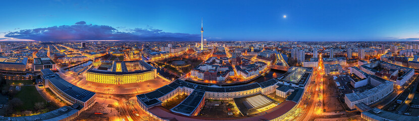 capital city Berlin Germany downtown night aerial 360° - obrazy, fototapety, plakaty