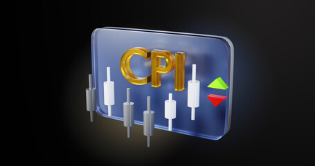 Consumer Price Index, CPI sign with candle, 3d rendering