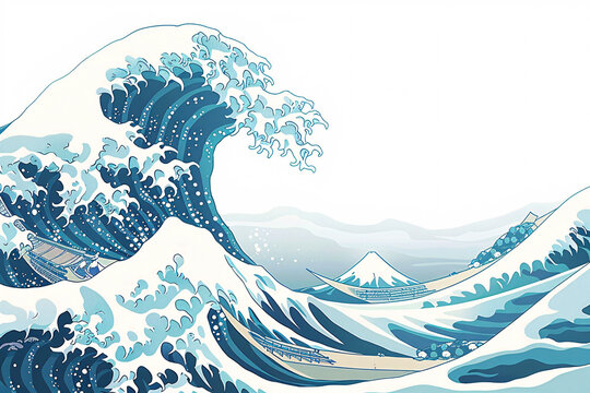 Abstract stylized blue wave in Japanese illustration style