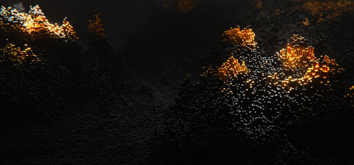 Abstract black cubic landscape technology background. Technology concept
