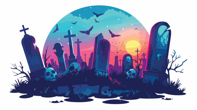 Mystic Graveyard Flat vector isolated on white background