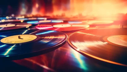 Foto op Plexiglas Muziekwinkel A collection of colorful records with a bright, vibrant look
