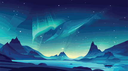 Northern lights Landscape Flat vector isolated on whi