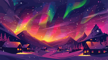 Northern Lights over Village Flat vector isolated on