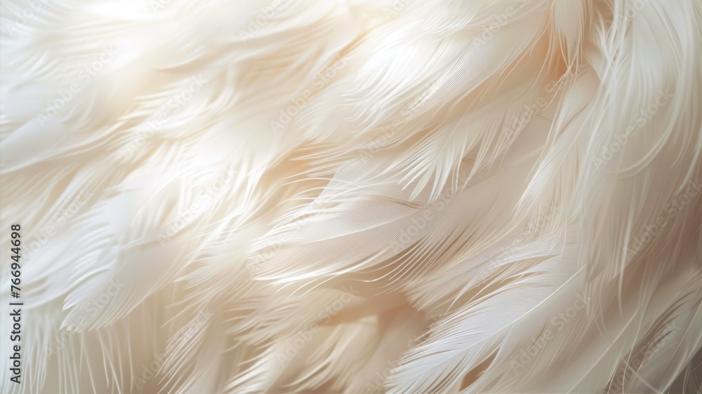 Poster soft focus of white bird feathers, soft focus background with copy space.