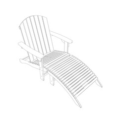 Outline of beach chair isolated on white background. Contour wood Sun lounger. Beach wooden lounger summer sunbed vector illustration isolated on white background. 3D