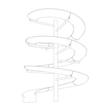 recommend clip art: Outline water slide. 3D spiral pipe waterpark construction, water slide in pool aqua park. Waterpark spiral slide water pipes. Vector illustration.