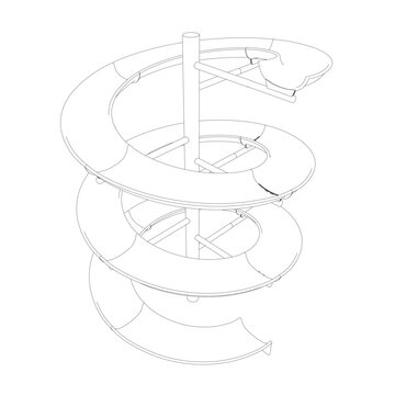 recommend clip art: Outline water slide. 3D spiral pipe waterpark construction, water slide in pool aqua park. Waterpark spiral slide water pipes. Vector illustration.
