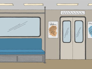 Train interior graphic metro subway color sketch illustration vector  - 766945400