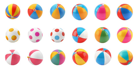 Set of colorful summer rubber balls on white background.