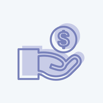 Cash Icon in trendy two tone style isolated on soft blue background