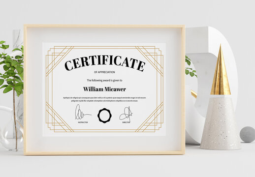 Set of Certificates with Art Deco Frames