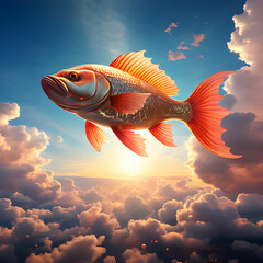 하늘을 수영하는 물고기 - obrazy, fototapety, plakaty