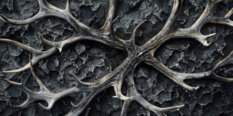 Fototapeta premium Organic Texture of Antlers on Cracked Ground