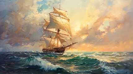 sailing ship in the sea painting