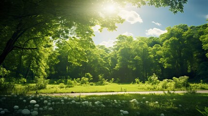 Tree in Fantasy World, A blue sky and Green Field.  Natural Landscape
