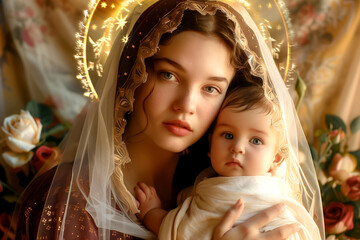 Mary holding baby jesus