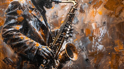 man playing saxophone painting - obrazy, fototapety, plakaty