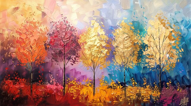 painting of colorful trees